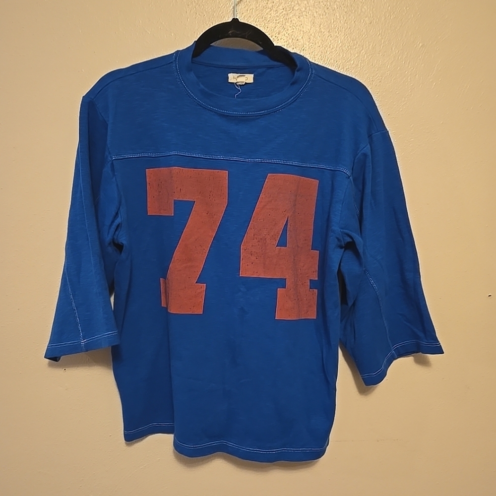 Pilcro Blue Long Sleeve Tee with Red '74' Graphic - Picture 2 of 6